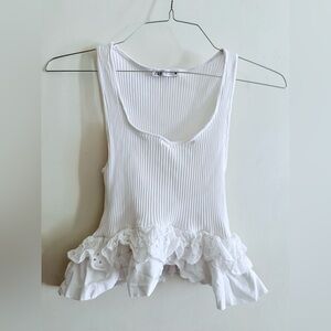 Zara Cream Ribbed Camisole with Ruffle Detail